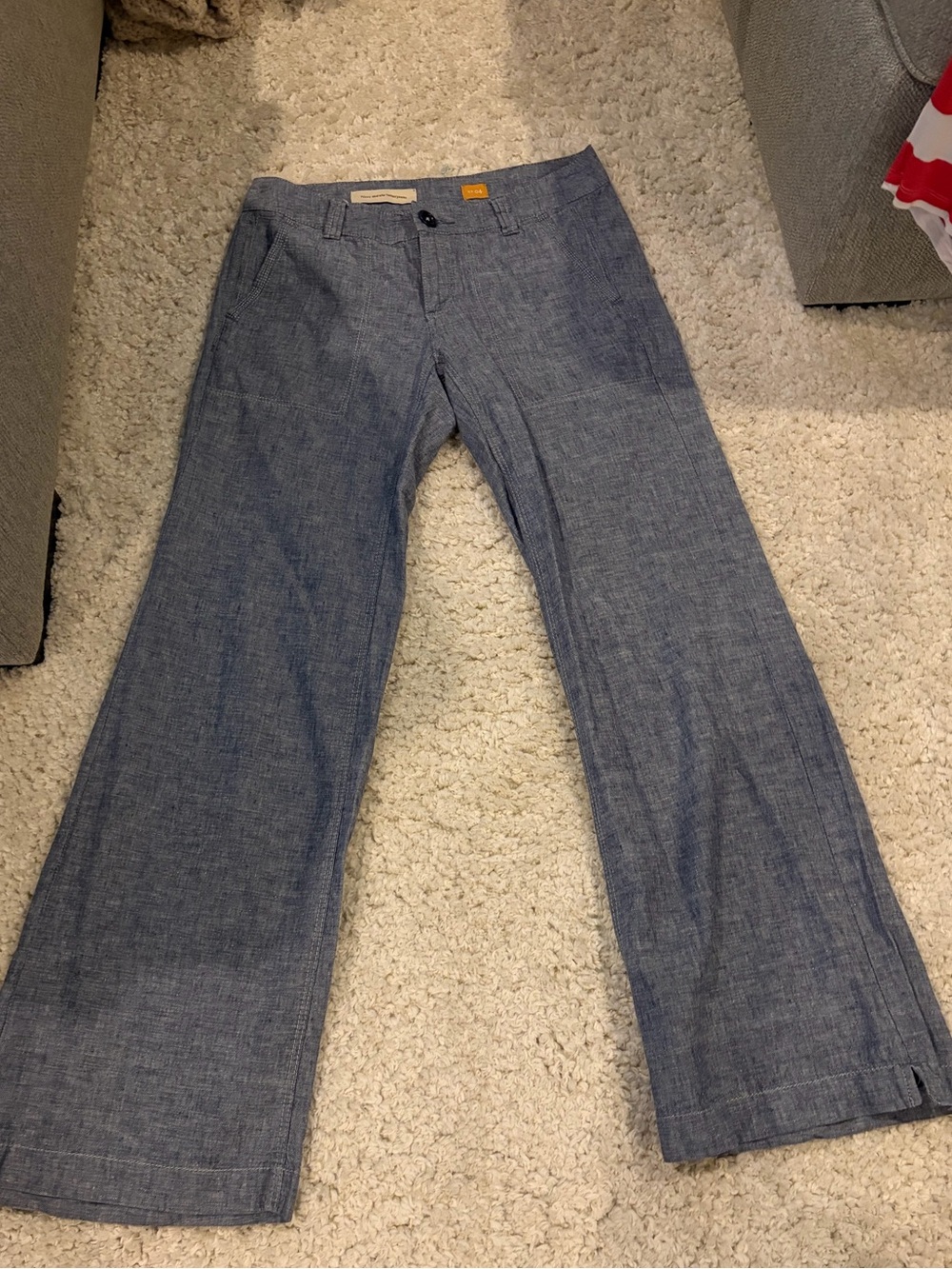 Pilcro and the Letterpress Straight-Leg Chambray Pants in Blue